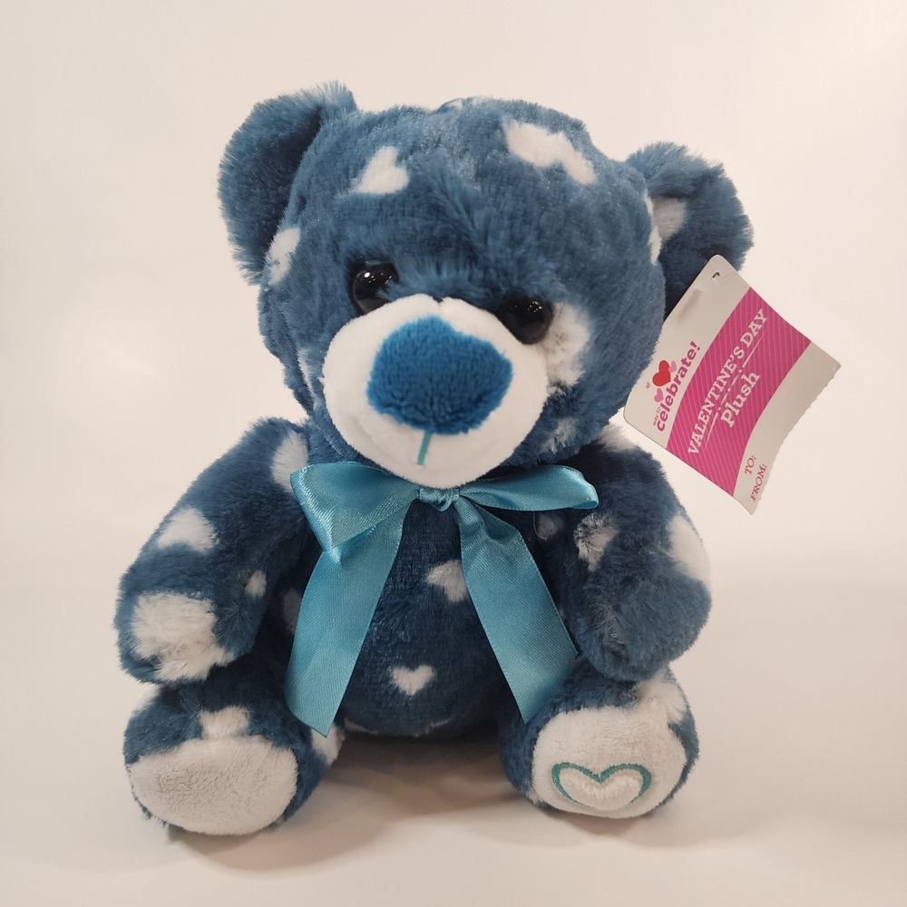 Way To Celebrate Blue Heart Teddy Bear Plush Valentine's Day‎ Stuffed Animal NWT